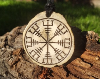 Aegishjalmur hand-carved Pendant, Helm of Awe Protection Amulet, Viking Icelandic Nordic Runic talisman, Pagan, North, Scandinavia art, Odin