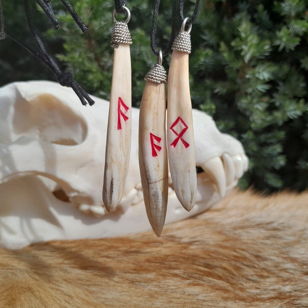 Viking’s style amulet, tooth necklace, Tribal Jewelry, Norse mythology art, Natural, organic Nordic runic talisman, Elder Futhark -hand made