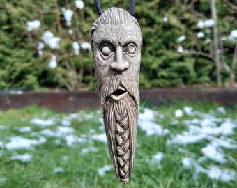 Scandinavian God Odin pendant, Óðinn face amulet, Viking Allfather necklace with Ansuz, Old Norse Jewelry, Wotan. Nordic-unique hand carving