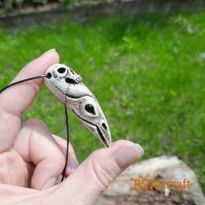 Unique Witch amulet. Raven skull with carved human skull. Gothic Necklace. Wicca pendant. Shaman’s necklace. Crow skull