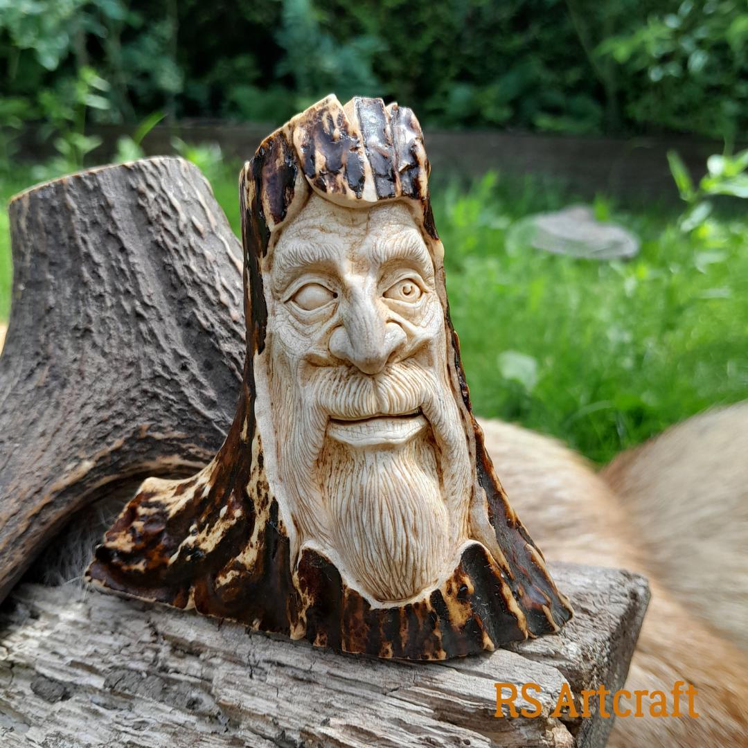 Exclusive hand-carved Odin figurine. Viking sculpture from moose antler. Norse-inspired art