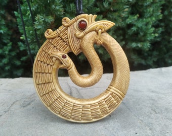 Unique hand carved Ouroboros circle talisman, Midgard Jormungandr serpent, Viking world snake jewelry, Norse Dragon amulet, infinity symbol