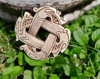 Viking four-headed Dragon knotwork talisman. Unique hand-carved Norse jewelry. Altar piece. Jormungandr snake jewelry, Ouroboros amulet.