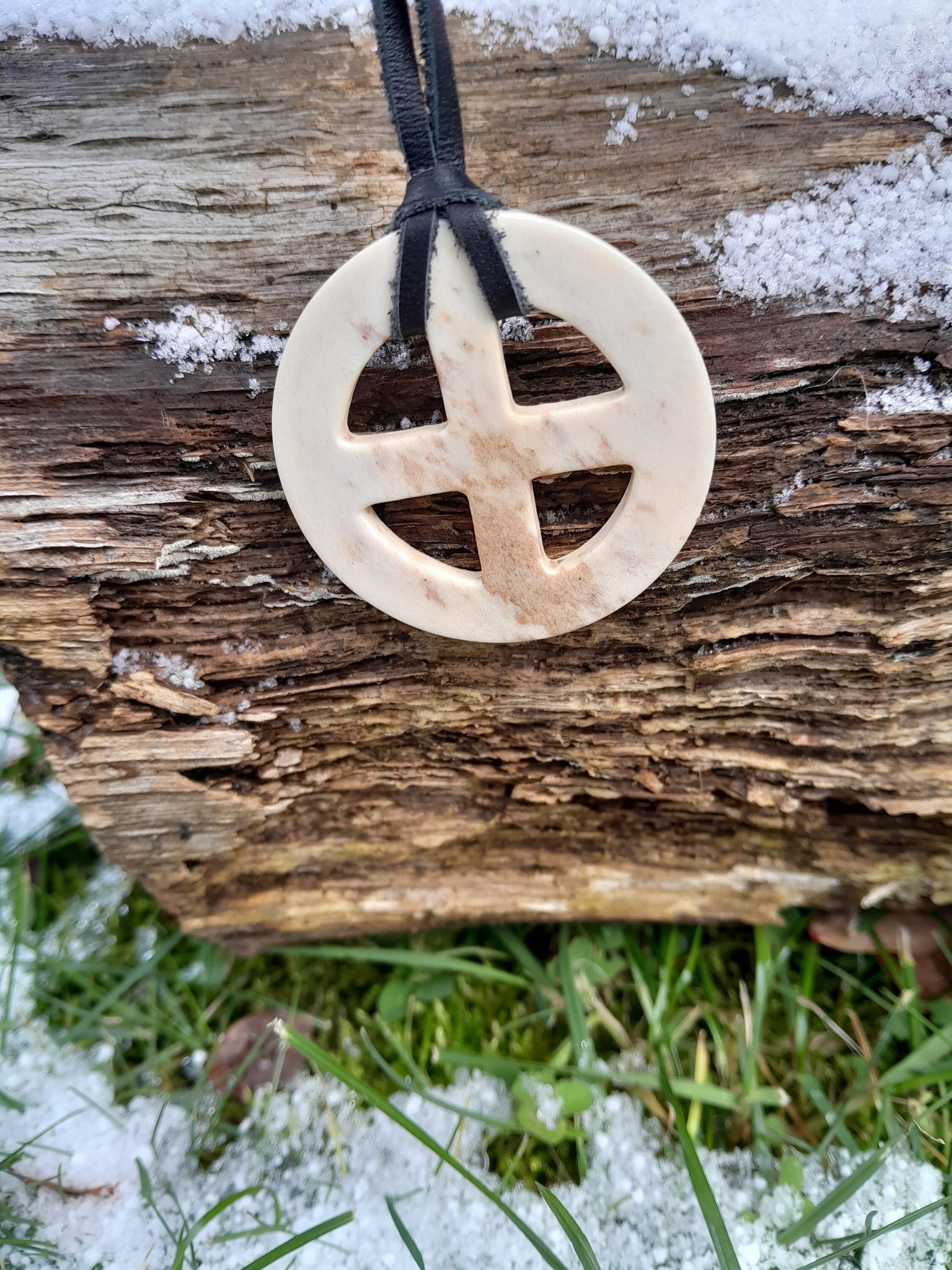 Hand-carved Big Norse Sun Wheel Pendant. Solar Cross Amulet