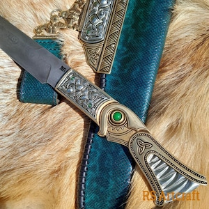 Hand-Forged Damascus Viking Knife: Sutton Hoo Dragon Brass & Bronze Scramasax