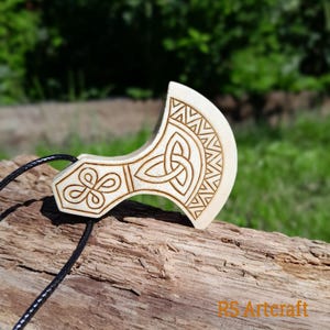 Hand-Carved Moose Antler Mjolnir Axe Pendant: Viking Triquetra Necklace