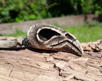 Hand-Carved Moose Antler Raven Skull Pendant: Viking Shaman Amulet