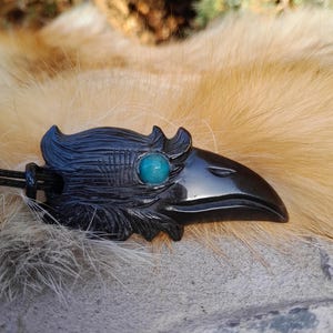 Beautiful Viking black raven amulet. Norse Mythology. Nordic, Celtic Pagan craft. Odin’s raven Huginn, Muninn - hand-carved