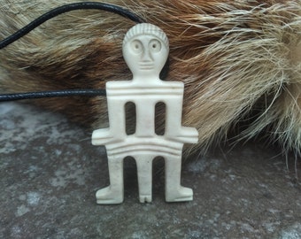 Rare ancient anthropomorphic amulet. Khazar necklace. Early Medieval artifact. Ancient pendant. Pendant of male power - hand bone carved