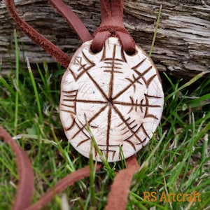 Viking compass, Vegvisir &quot;Wayfinder&quot; pendant, Norse Traveler&#39;s Protective talisman. LARP SCA, Reenactment, Icelandic necklace - hand carved