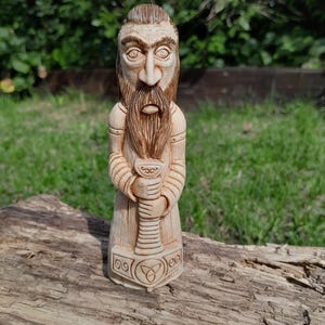 Exclusive hand-carved Scandinavian God Thor statue. Thor holding his hammer figurine. Viking Thor sculpture. Old Norse God. Idol. Pagan