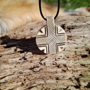 Moose antler hand-carved Norse Sun Cross amulet. Solar wheel pendant. Celtic pagan circle jewelry. Odin Cross art. Heathen, shaman talisman