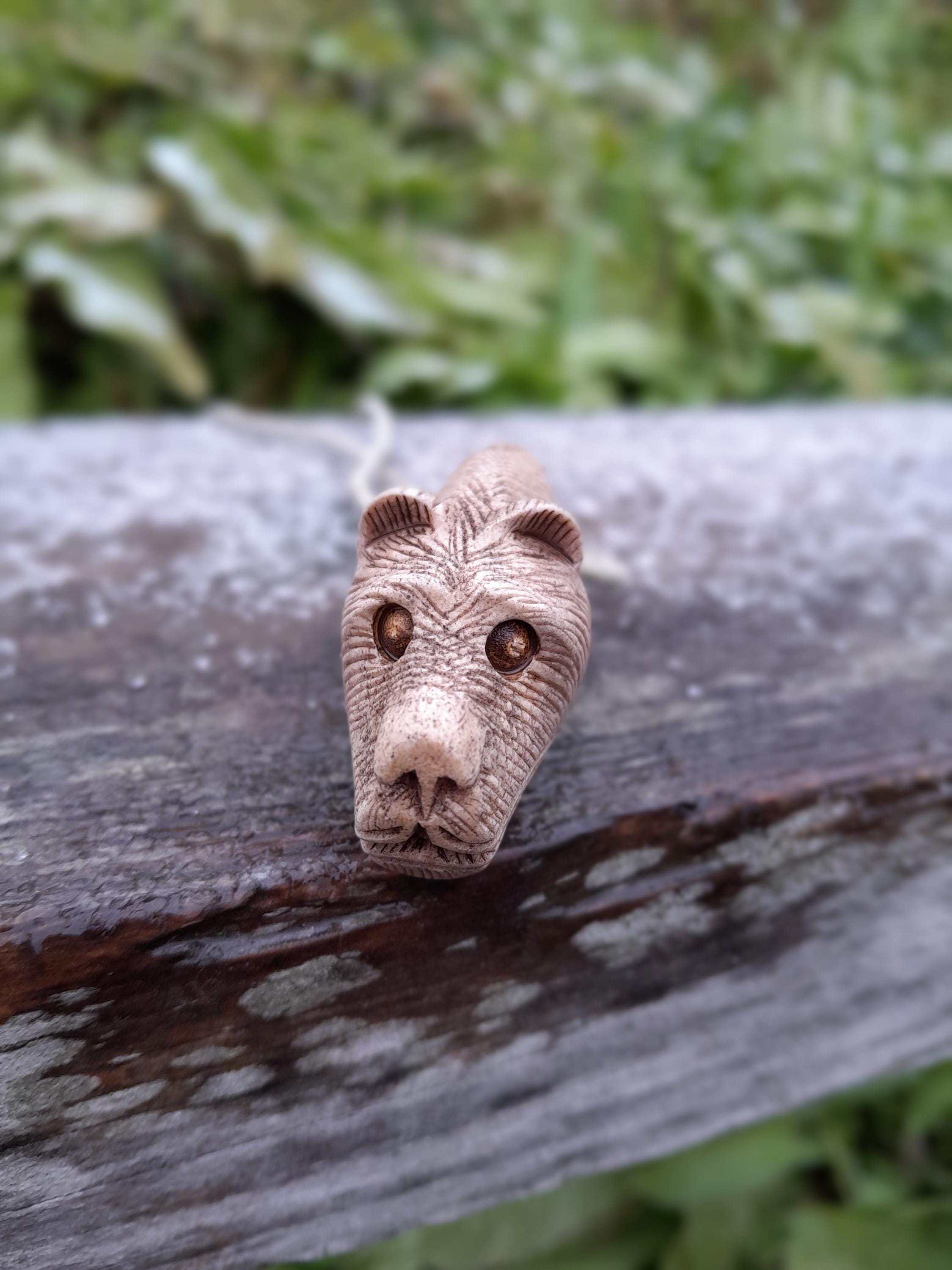 Runic Bear Form Antler Hand-carved Viking Bear Runic Amulet. Warrior Spirit of ...