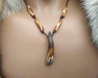 Primitive Rustic Ancient tooth amulet, Viking warrior pendant. Pagan, Shamanic, Ethnic jewelry. Hunter's necklace, Norse, Celtic-hand carved