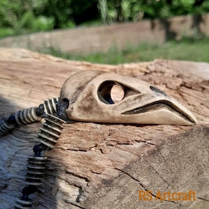 Hand-Carved Moose Antler Raven Skull Pendant: Viking Bone Bead Necklace