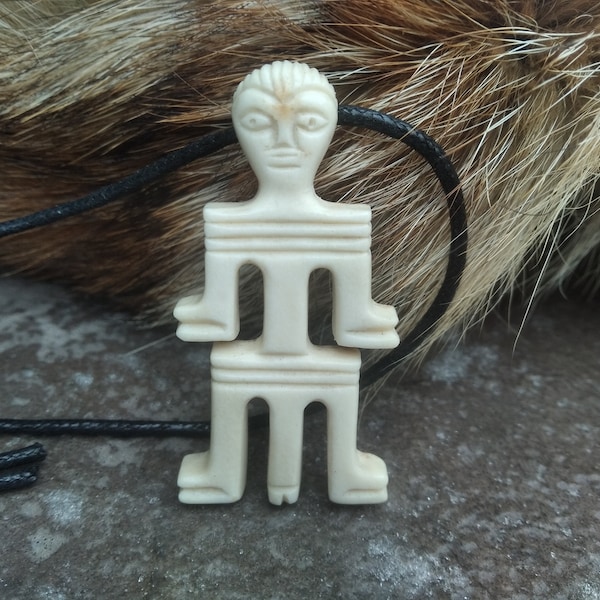 Rare ancient anthropomorphic amulet. Khazar necklace. Early Medieval artifact. Ancient pendant. Pendant of male power - hand antlers carving