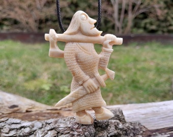 Viking Warrior Amulet from Klahammar, Historical, unique Scandinavian Norse talisman with Helm of awe, Sweden, Pagan - hand carved necklace