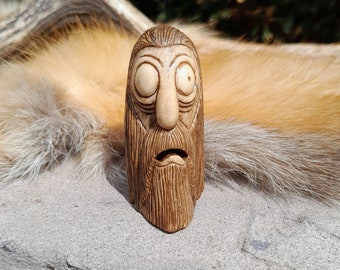 Hand-carved small figurine of Odin. Scandinavian God. Altar statue. Óðinn sculpture, Viking Allfather. Wotan. Old Norse Gods. Idol. Pagan.
