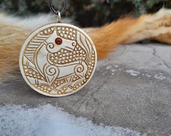 Hand-carved Scythian style pendant. Amulet with a Horse head. Ancient badge replica. Zoomorphic jewelry. Scythia&#39;s &#39;animal art. Reenactment