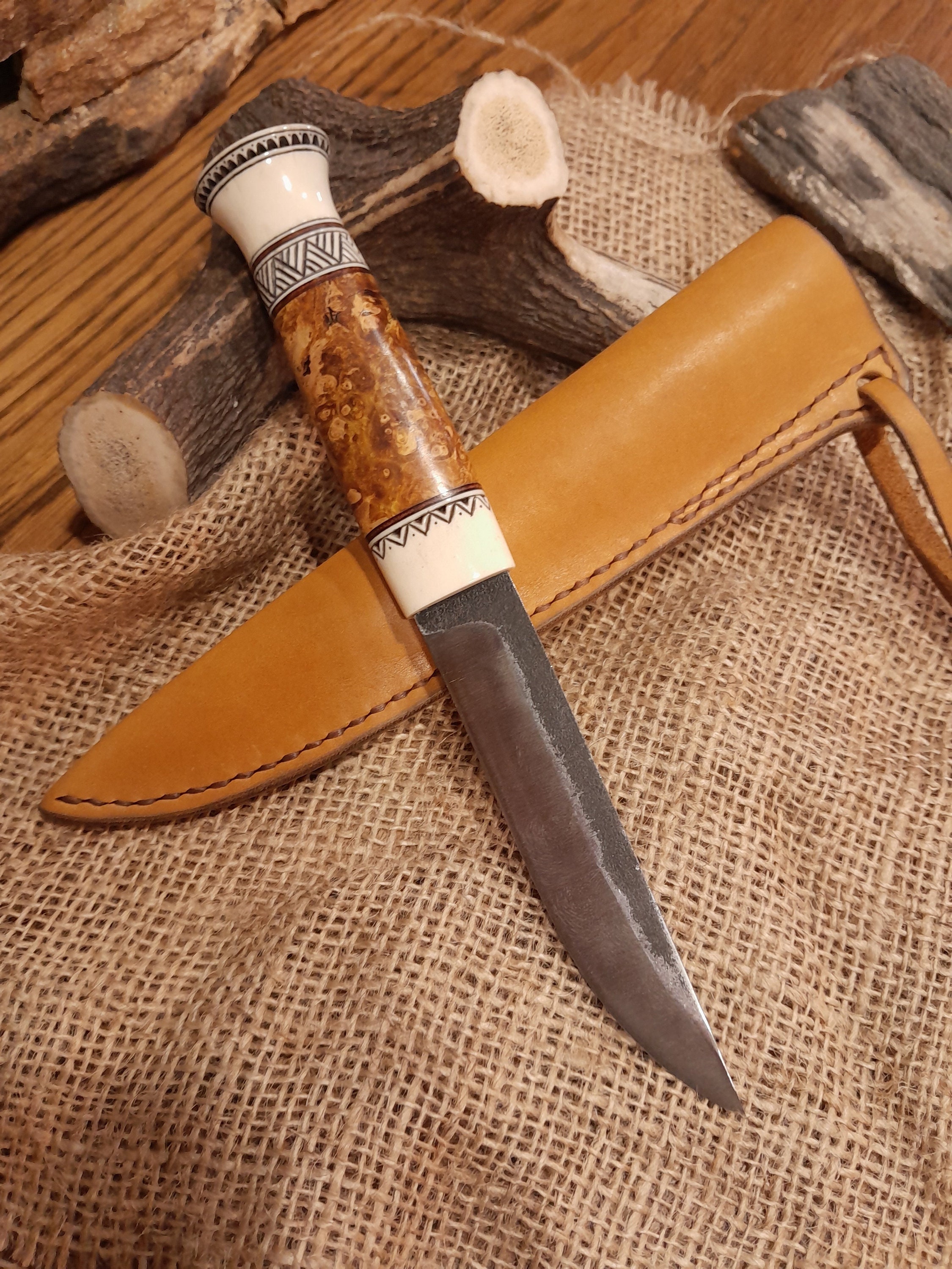 Old Knife ,bröderna Jönsson Mora Sweden. Wooden Handle and Sheath -   India