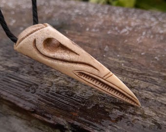 Hand-carved Viking raven skull amulet. Norse Raven of Odin jewelry. Huginn Muninn pendant. Odin’s Crow. Celtic. Norse. Scandinavian art
