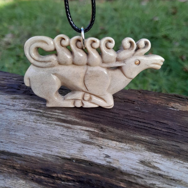 Inspired Scythian stag amulet. Scythian Deer jewelry. Ancient zoomorphic art. Scythian animal style. Pagan symbol-hand-carved (Reproduction)