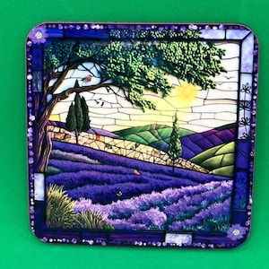 Lavender Fields Coaster: Stained Glass Art, Nature Lover Gift