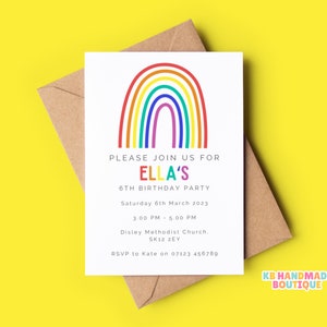 Personalised Bright Rainbow Birthday Party Invitations - Birthday Invites - Boy Girl Invitations - Rainbow Theme Party - Party Stationery