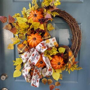 Fall Wreath For Front Door, Fall Foliage and Berries, wreath with pumpkins and berries, autumn wreaths with fall leaves