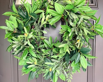 Faux Olive Branch Wreath, Modern Farmhouse Greenery