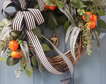 Door wreath spring, large front door wreath spring, orange wreath, Summer Wreath for Front Door, Citrus Wreath for Front Door