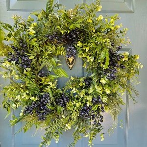 Summer Blueberry Wreath for Front Door, Blueberry Party Decor, Year Round Blueberry Kitchen Wreath, Mother&#39;s day gift