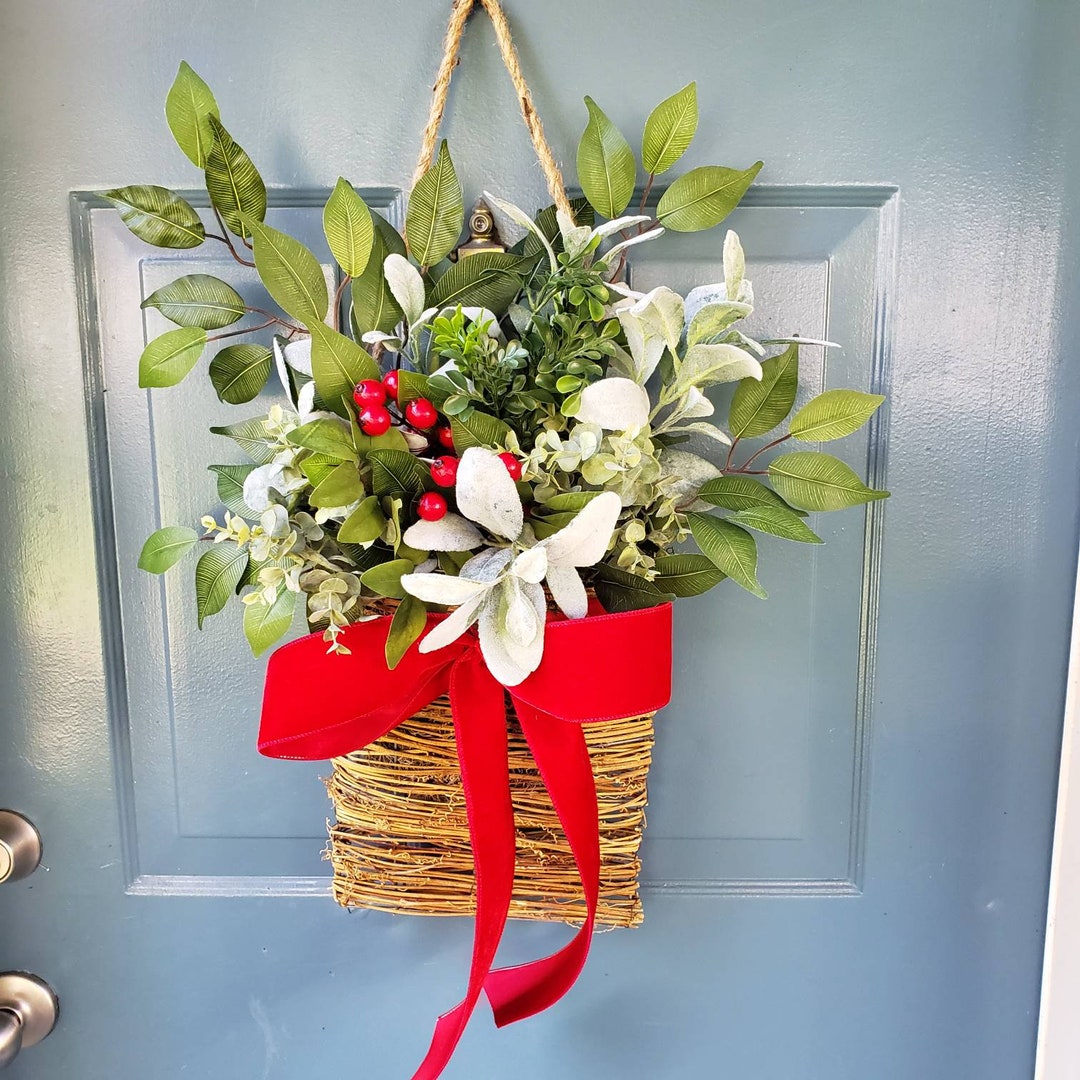Winter Baskets for Front Door, Farmhouse Style Basket With Berries Etsy