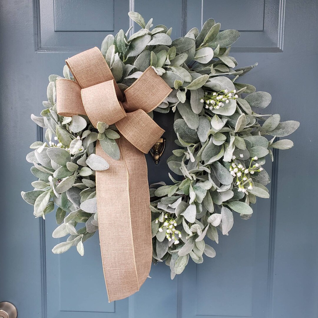 Lambs Ear Wreath With Bow, Queen Anne's Lace Farmhouse Wreath, Year ...