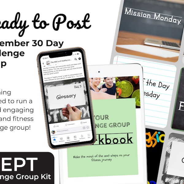 Groupe de défi pour septembre, contenu de groupe de défi Done For You de 30 jours pour les entraîneurs occupés, groupe de remise en forme de 30 jours prêt à publier