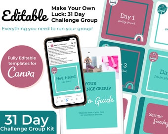 CANVA Editable Ready to Post Challenge Group Kit, 4 Week Challenge Group Guide, 31 Day Challenge Group Guide to Edit In Canva