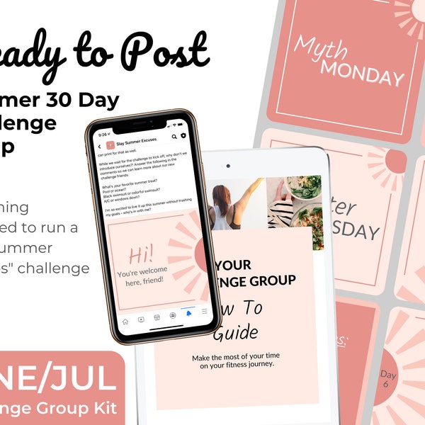 June / July Challenge Group Guide, Done for You and Ready to Post, Health Coach Fitness Challenge Group Content, Summer Challenge Group