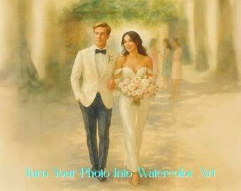 Watercolor Couple Illustration from Photo, Anniversary Gift for Him or Her, Romantic Wall Art