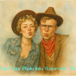 Custom Watercolor Couple Portrait, Romantic Gift, Hand-Painted Style Art from Photo, Anniversary Keepsake