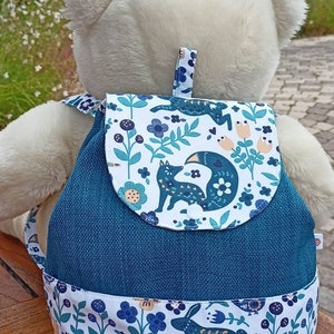 Sac à dos, sac à doudou, sac à goûter, renard bleu