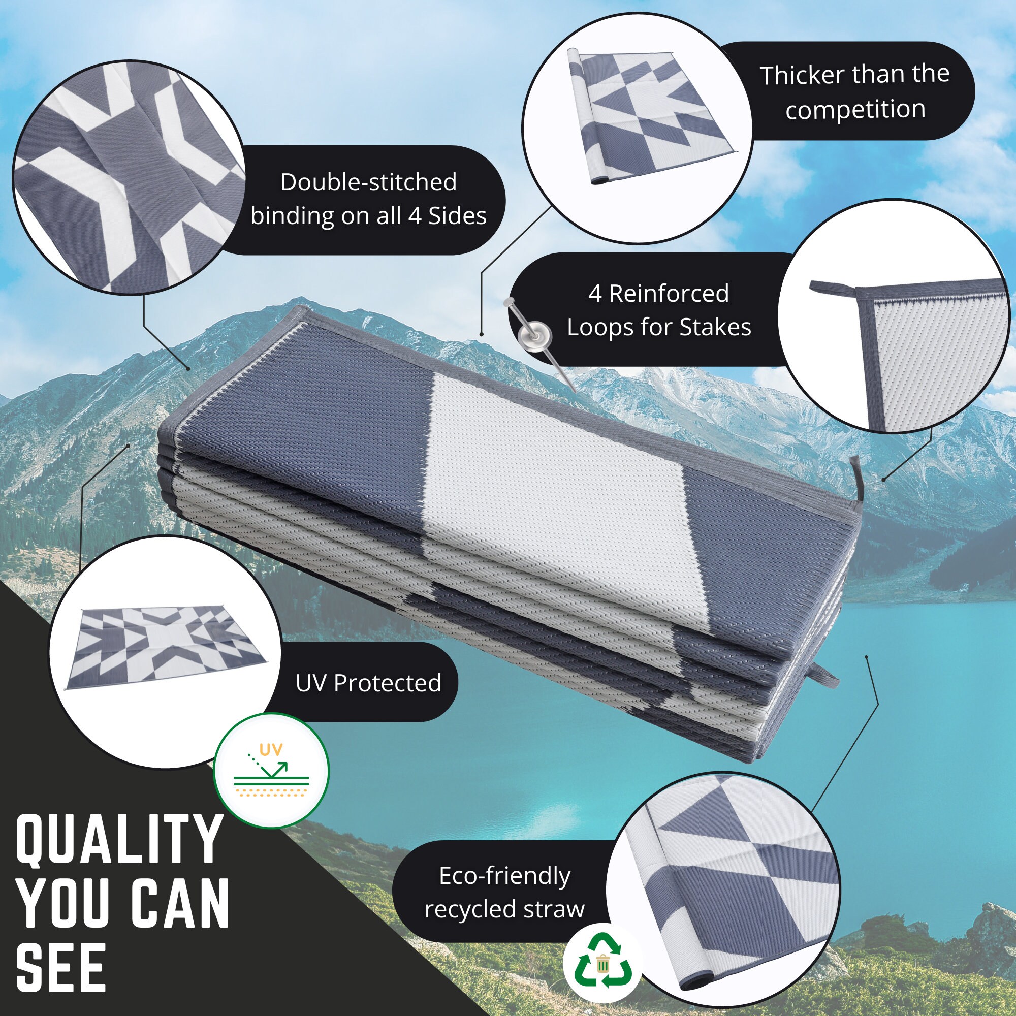 Glamplife Denim Blue 8x16 Outdoor Rug Waterproof Camping Mat - Etsy