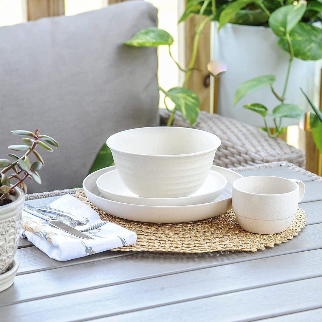 Unbreakable Wheat Straw Dinnerware Sets Natural Microwave Safe Dishes for Campers Glamplife RV Dishes Etsy