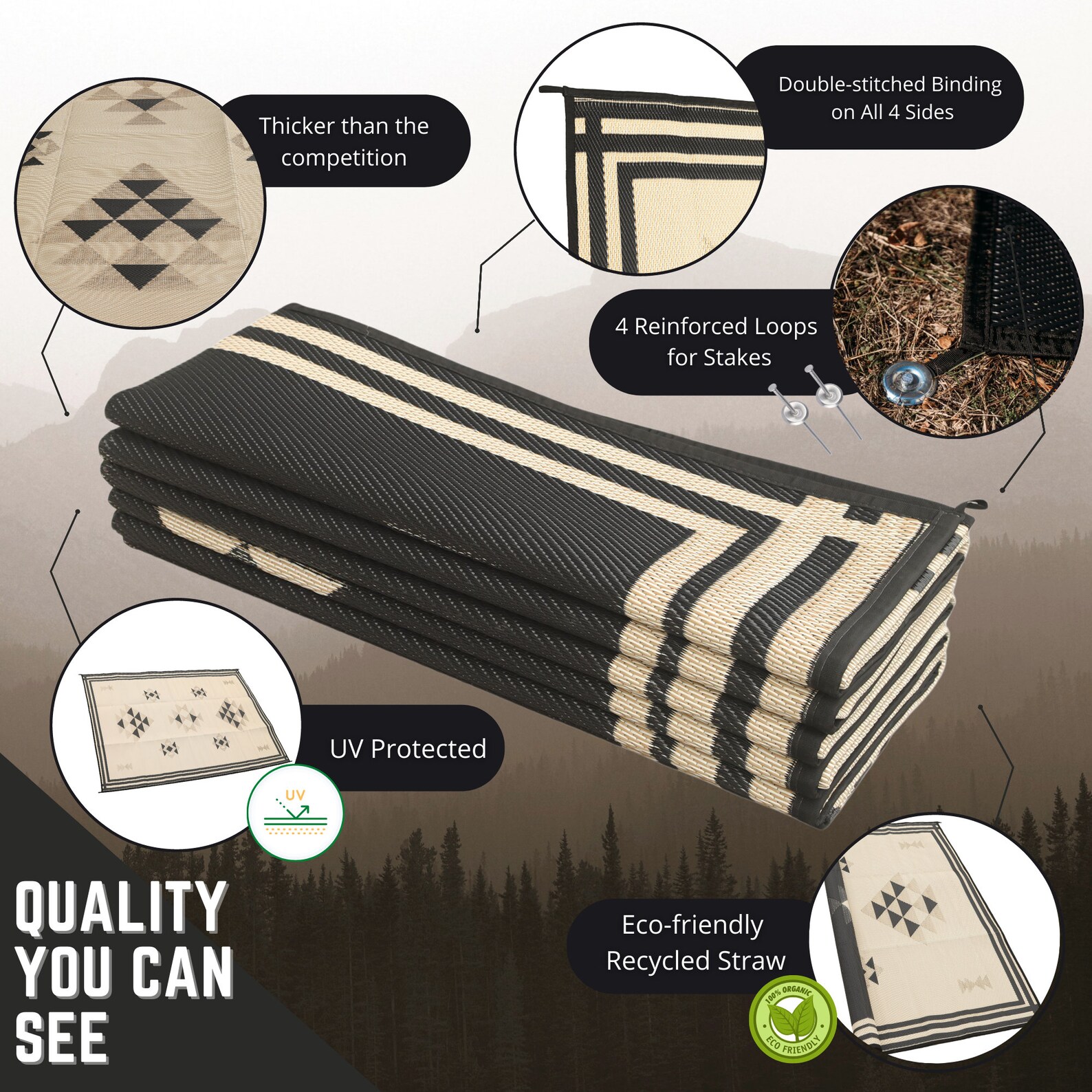Recycled Reversible Waterproof RV Rug 5 X 8 Black and Tan Etsy