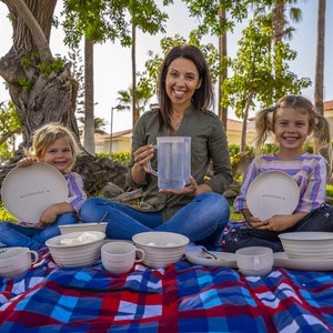 Wheat Straw Dinnerware Sets - 17 Pieces Outdoor Unbreakable Dinnerware Sets for RV dishes - Glamplife Dining Set for Four