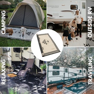 Recycled Plastic RV Round Rug - Reversible Waterproof Outdoor Mat With Grommets | Eco-Friendly Camping Rug