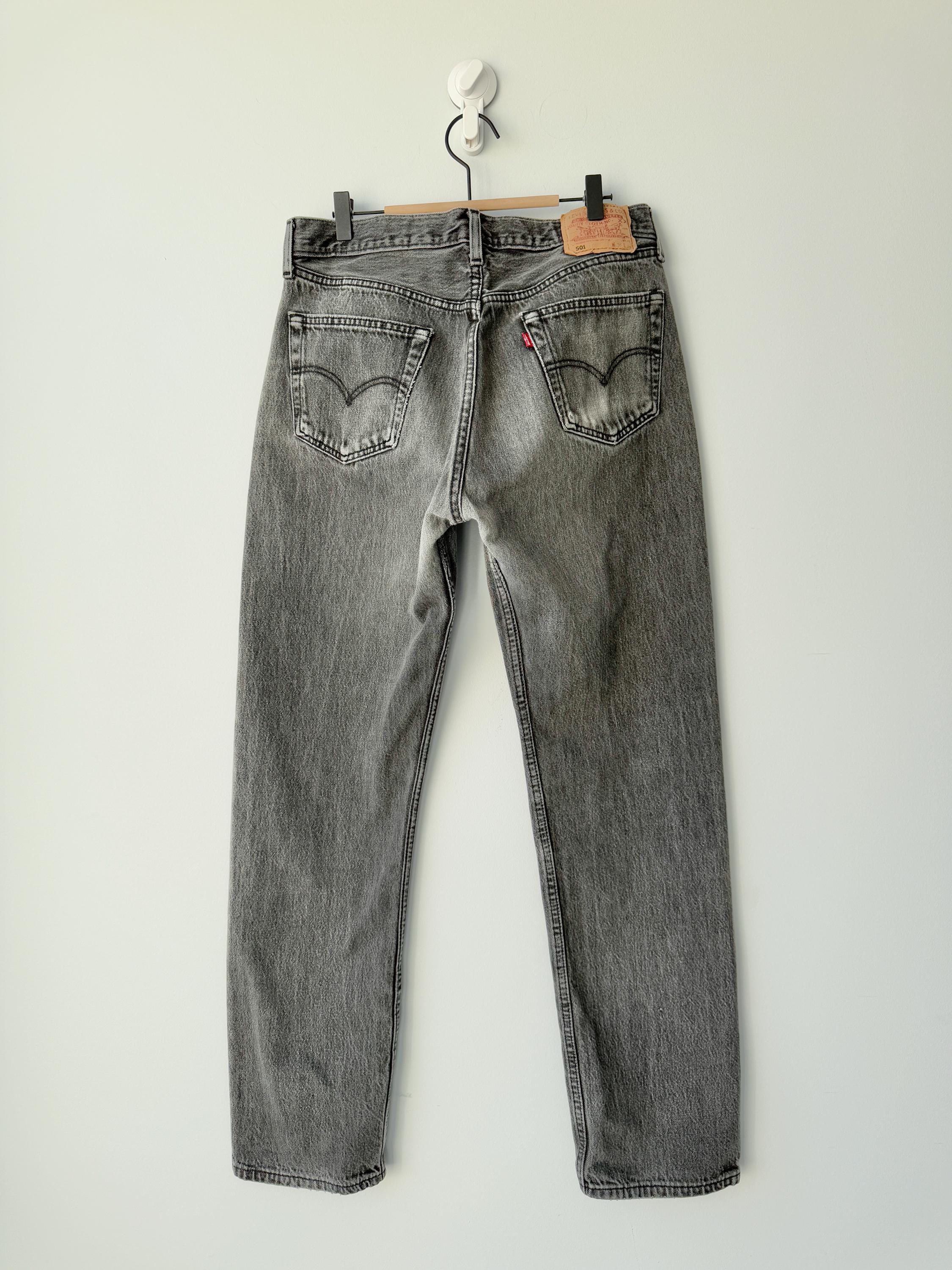 W33 L33 Levis 501 Vintage Faded Black 90s Made in U.K. Straight 