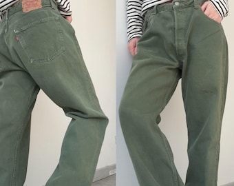 W35 L31 vintage Levis 501 34-35” dunkelgrün denim gemessen 90er Jahre USA 501s