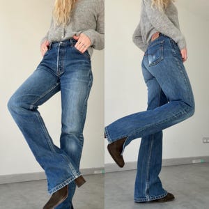 Jeans Levi's 501 vintage de cintura 27-28", estilo cartera azul oscuro, marca 501s, corte Y2K, pierna recta, talla 28 L33