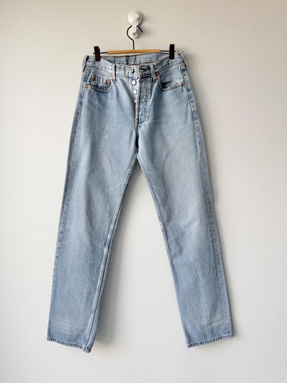 W29 L33 Vintage Levis 501 28-29” Measured Whiskers Faded Light 