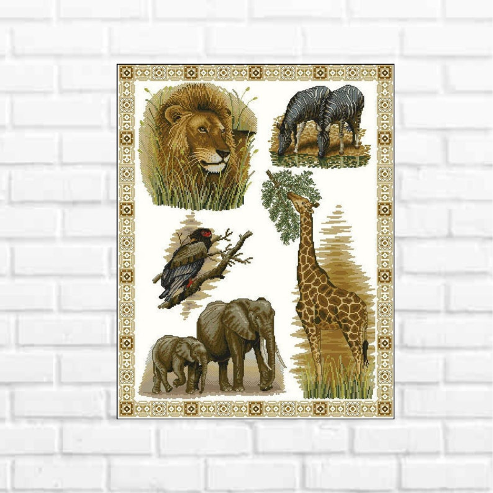 African Animals Cross Stitch Lion Elephant Zebras Giraffe Etsy Doves namaqua broder maia sauvages